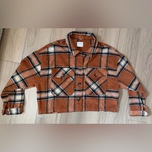 Ci Sono Rust Plaid Flannel Cropped Shacket Outerwear Sz Med